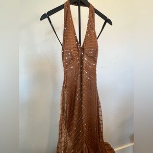 Morgan & Co. Brown Sequin Backless Dress
